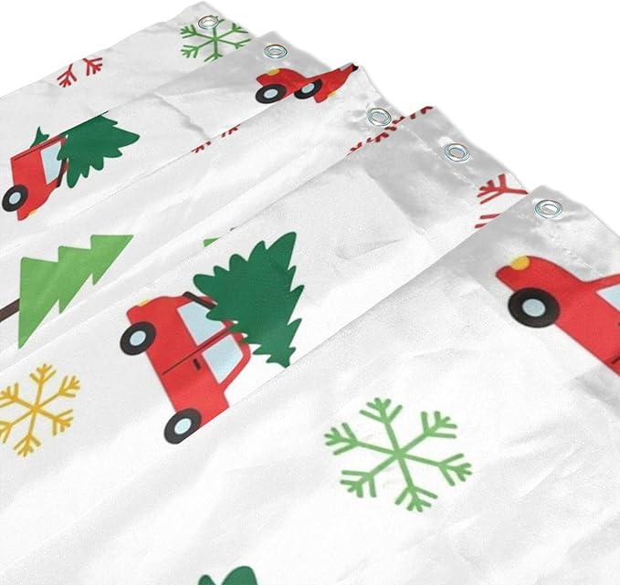 Tree Car Christmas White Shower Curtain Liner 72×72 inch - Image 3
