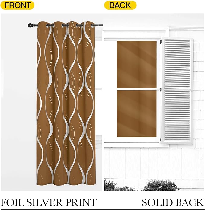 NICETOWN Gold Brown Blackout Fall Pattern Curtains - Image 6