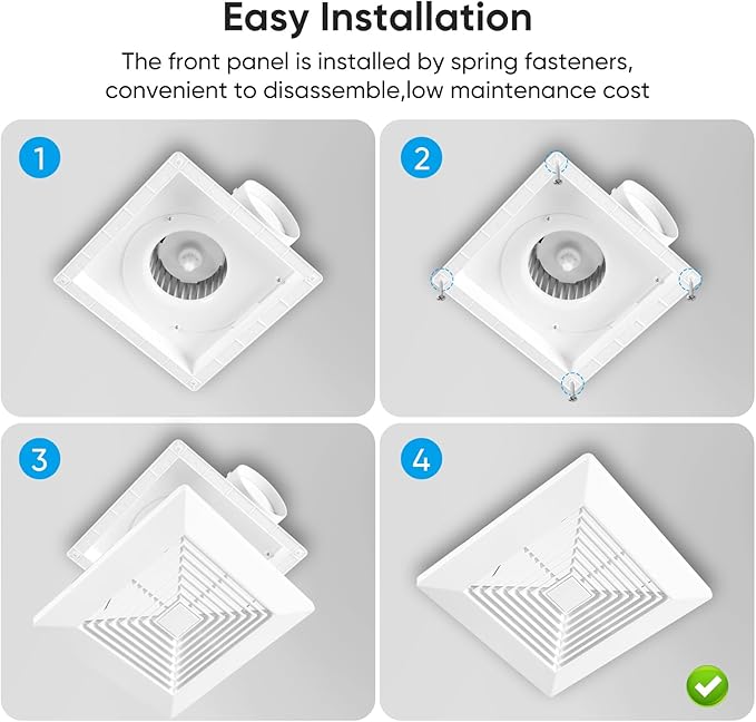 8 Inch Bathroom Exhaust Fan, Square 110 CFM 1.0 Sones Ultra Quiet Bathroom Vent - Image 7