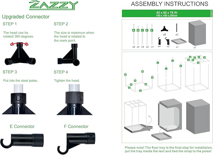 zazzy Grow Tent 60"x60"x78" Hydroponic Grow Tents Heavy Duty Dark Room Grow - Image 9