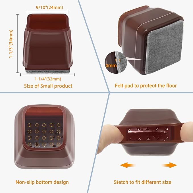 36Pcs Brown Square Chair Leg Floor Protectors, High Elastic Felt Furniture Pads - Image 5