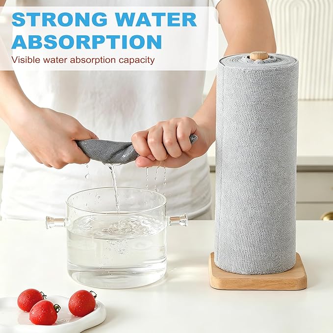 Puomue 55 Pack Microfiber Cleaning Cloth Roll, Tear Away Reusable Paper Towels - Image 3