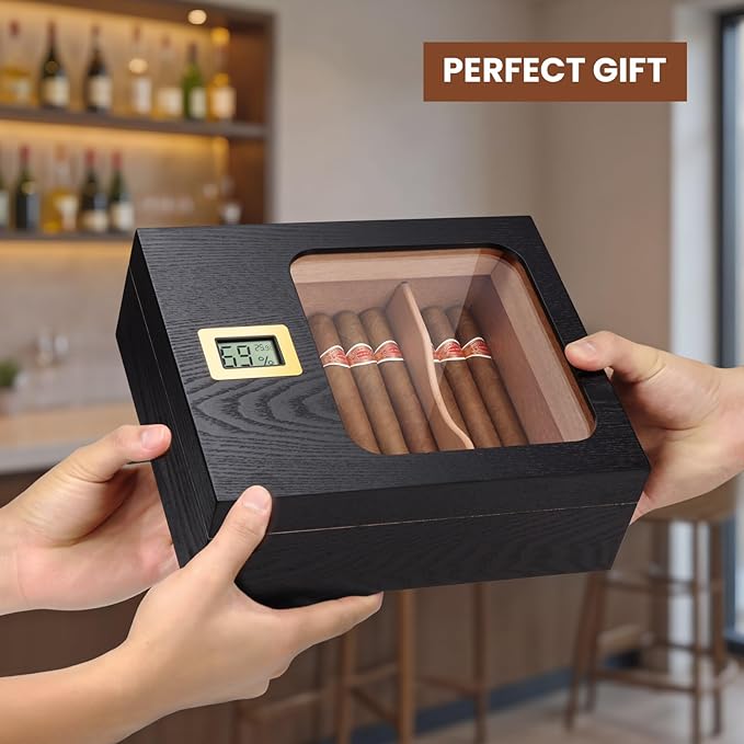 Cigar Humidor, Modern Glass Top Cedar Humidor Cigar Box - Image 7