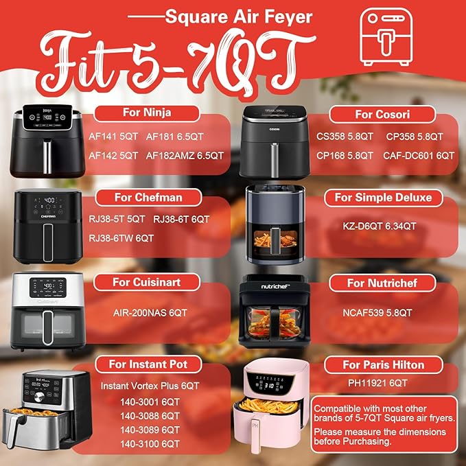 Air Fryer Accessories for Cosori TurboBlaze 6 Qt | 5.8 QT | 6.5 Qt, Ninja AF141 - Image 2