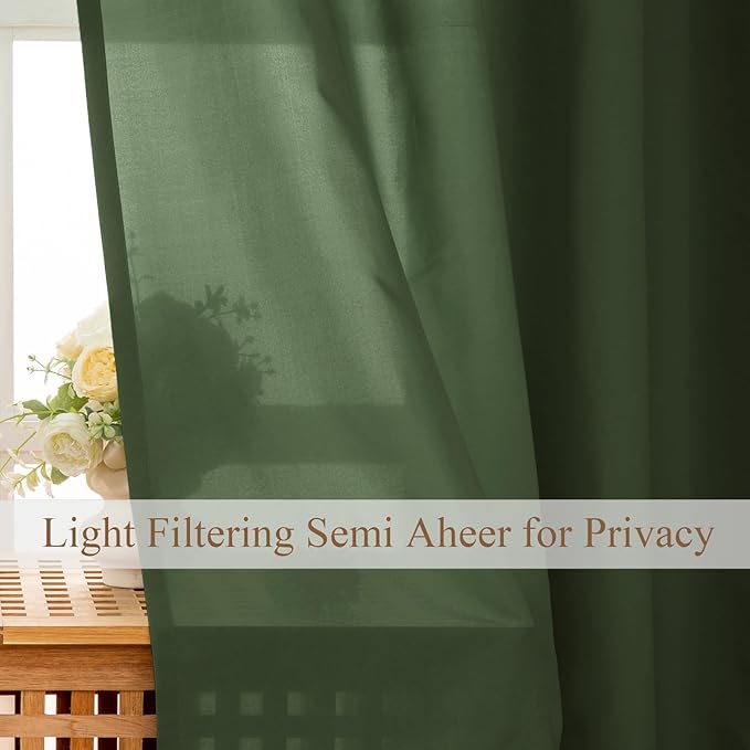 L.Z.E Olive Green Privacy Curtains 96 Inches Long 2 Panels Set, Light Filtering - Image 3