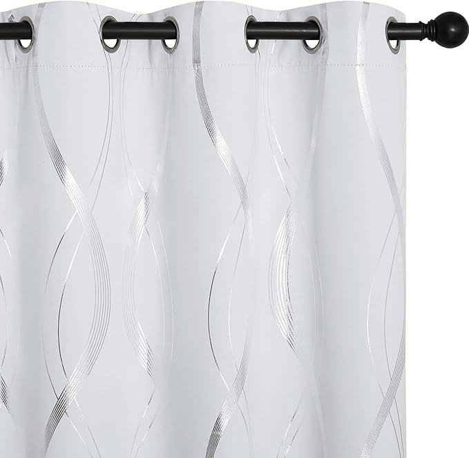 NICETOWN Greyish White Wave Line Printed Curtain 2 Panels Set by NICETOWN