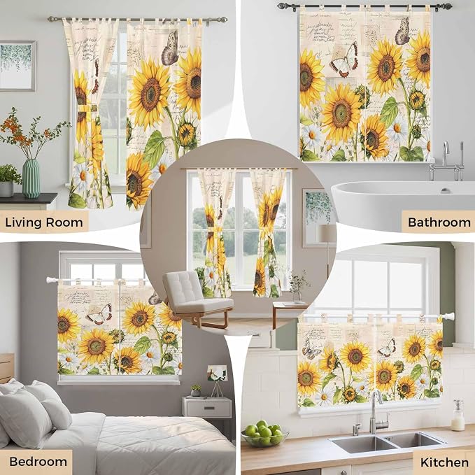 Yellow Sunflowers Living Room Curtains 96 Inch Length, Window Curtains Tab Top - Image 7