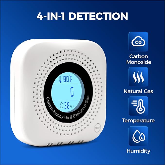Plug-in Carbon Monoxide & Natural Gas Leak Detector, 4-in-1 CO, Propane Alarm - Image 3