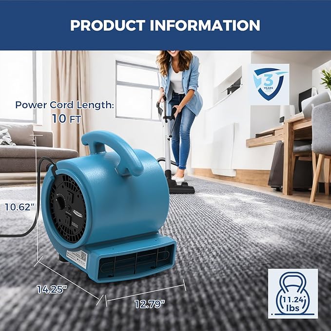 ALORAIR 1000 CFM Air Mover Blower Fan，Utility Fan - Image 3