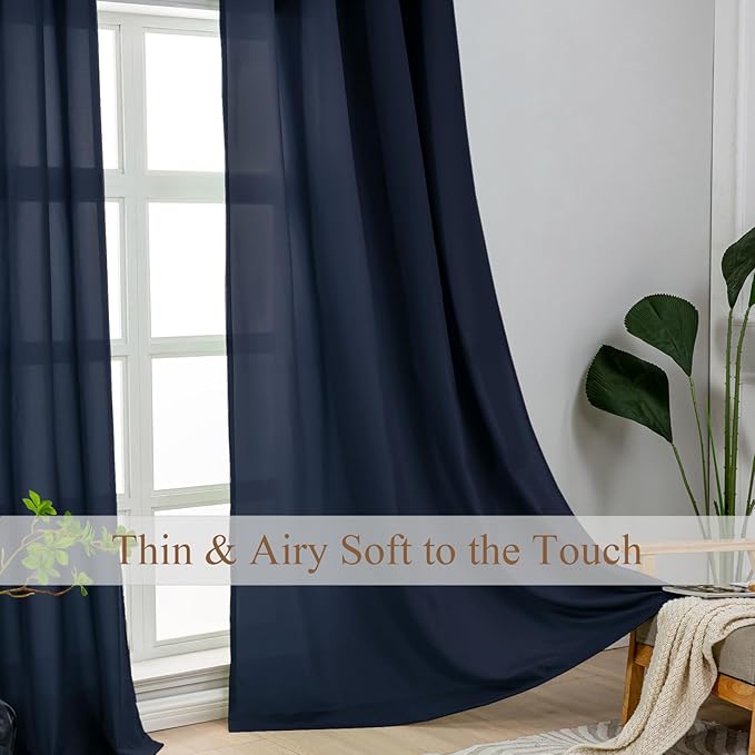L.Z.E Non-See-Through Privacy Curtains 63 Inch Length 2 Panels Set, Dark Blue - Image 2
