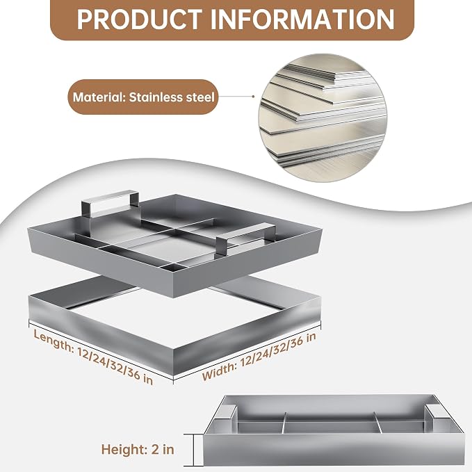12x12 inch Stainless Steel Invisible Manhole Cover and Frame, Square Recessed - Image 2