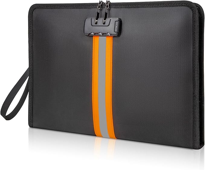 Fireproof Document Bag with Lock，15"×11" Fireproof Money Bag，with Zipper and by XIAODUN