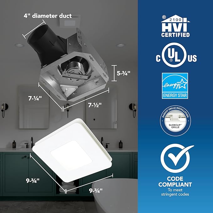 Broan-NuTone® Roomside Series Humidity Sensing Bathroom Exhaust Fan w/LED Light - Image 4