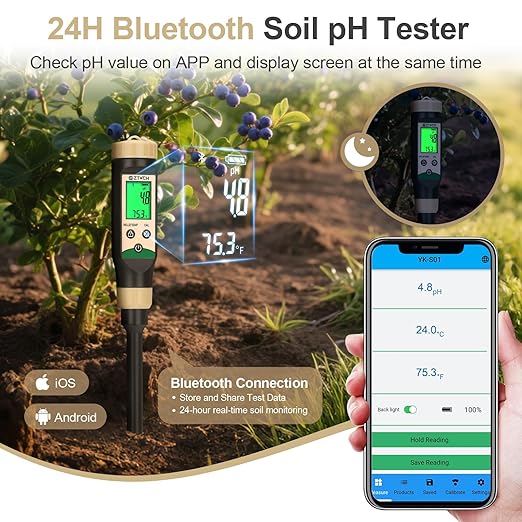 Soil pH Meter for Food, Digital pH Temp Meter for Blueberry Jam - Image 2