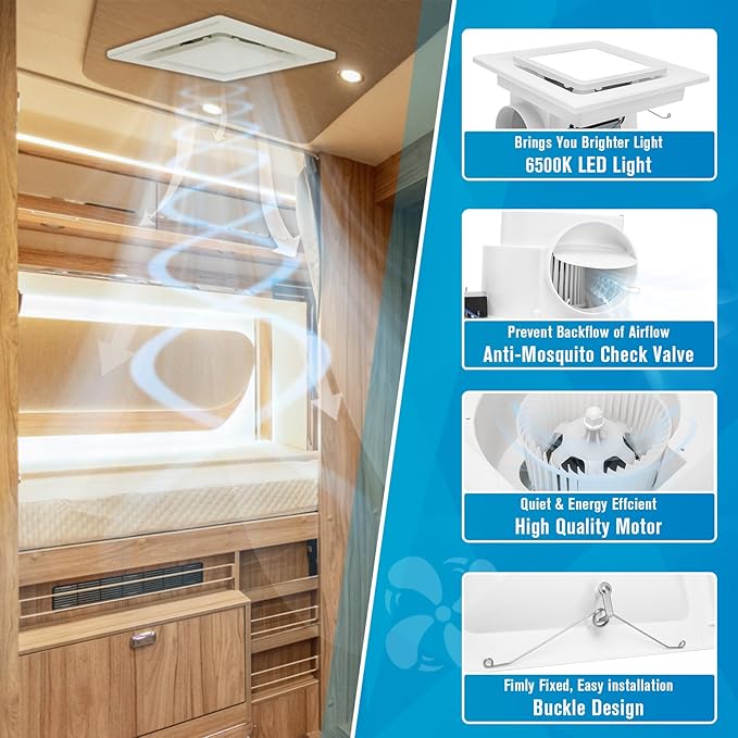 Bathroom Exhaust Fan with Light, Ceiling Mount Square Quiet Bathroom Vent Fan - Image 3