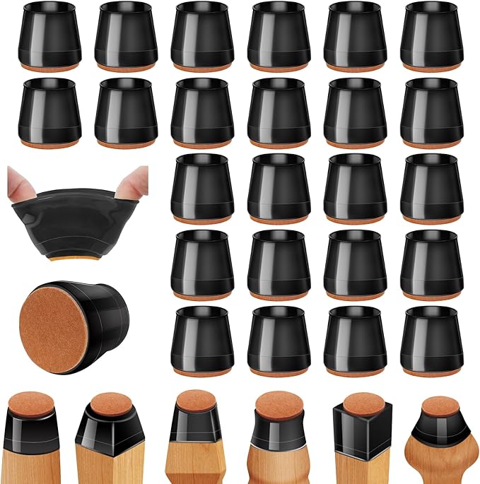 24Pcs Black Silicone Chair Leg Floor Protectors, Floor Protectors by Joeyrras