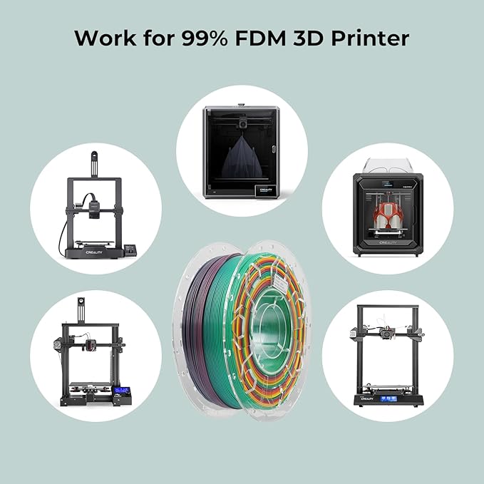 Creality PLA Filament 1.75mm Rainbow, 3D Printer Filament 1kg Spool, High - Image 6