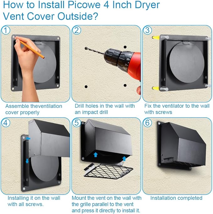 Picowe 4 Inch Dryer Vent Cover Outside, Metal Wall Vent Cover - Image 7