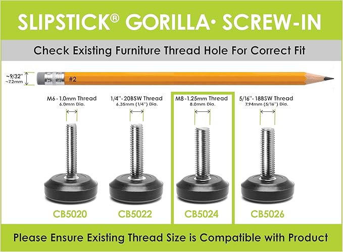 Slipstick Gorilla Outdoor Adjustable Furniture Levelers Weatherproof Screw in - Image 5