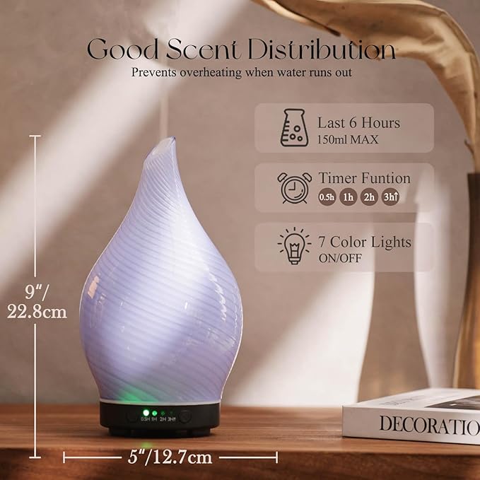 Porseme 150ml Essential Oil Diffuser Glass Color Changing Aroma Air Diffusers - Image 3