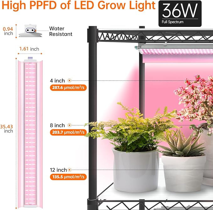 Bstrip Plant Stand with Grow Lights, 5 Tier Large 47.2x17.8x71IN Plant Shelf - Image 6