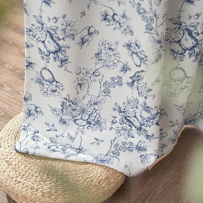 jinchan 95% Blackout Floral Curtains 84 Inches Long, Printed Flower Blue - Image 7