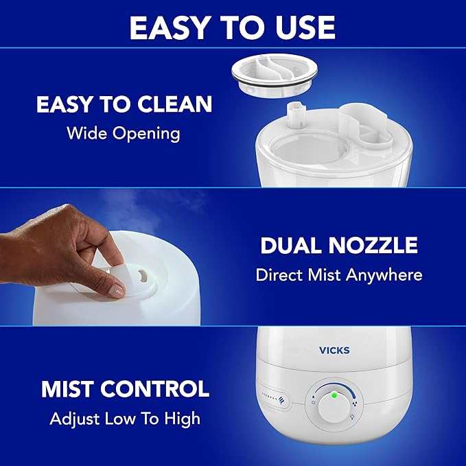 Vicks NaturalCare Cool Mist Ultrasonic Humidifier, Small Room Humidifier - Image 8