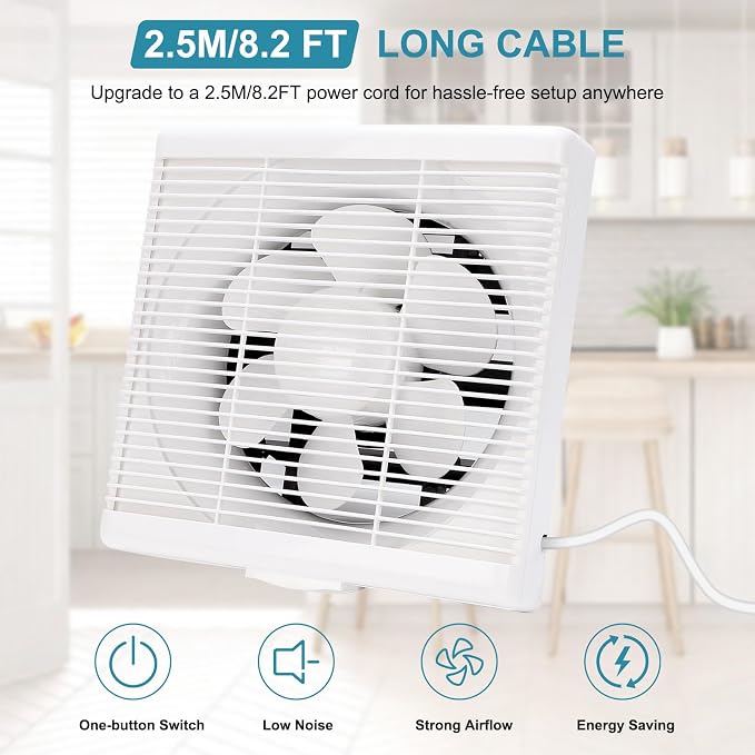 6 Inch Exhaust Fan with Mesh, Through-Wall Window Ventilation Fan, 110V Shutter - Image 3