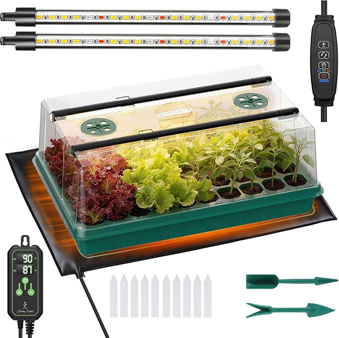 Seed Starter Tray with Grow Light and Thermostat Controller Heat Mat by Adawook