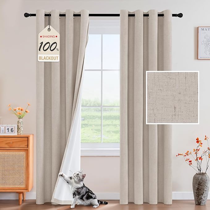 PrinceDeco Thick Linen Blackout Curtains Room Darkening Curtains 84 Inch Length - Image 2