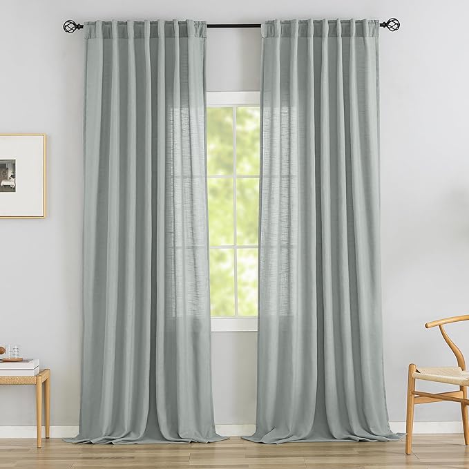 Light Grey Linen Curtains 102 inch Length 2 Panels Set by DONREN