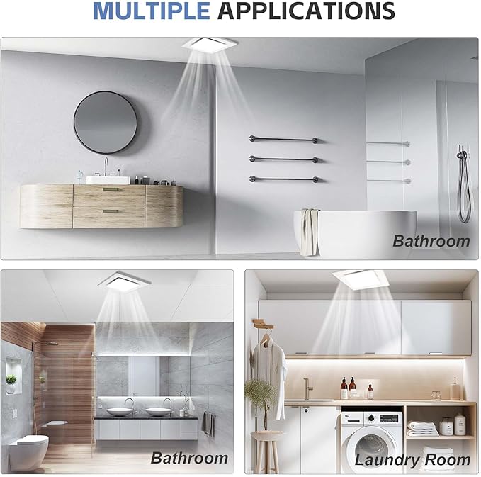 Bathroom Exhaust Fan with Light, Bathroom Fan with 6000K Square LED Combo - Image 6