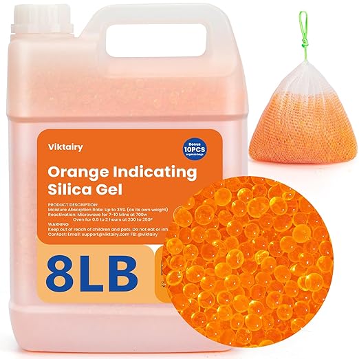 8LBS Silica Gel Desiccant Beads, Premium Orange Indicating Reusable Desiccant by Viktairy