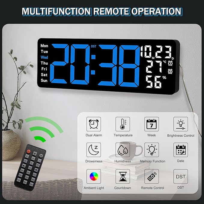 JoFomp 17.3" Large Digital Wall Clock, LED Digital Clock Large Display - Image 4