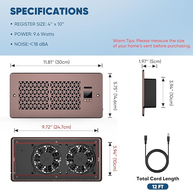 Register Booster Fan for 4" x 10" Register Holes - Image 2