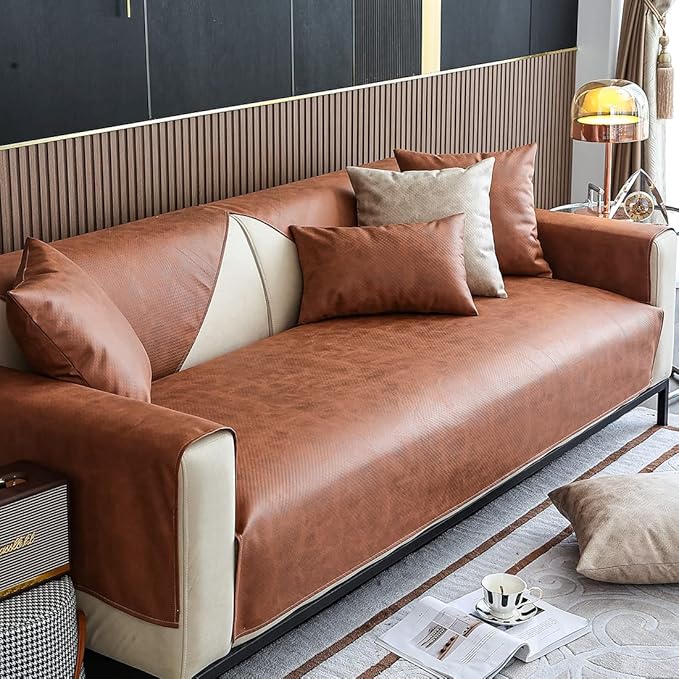 Faux Leather Waterproof Couch Sofa Cover Vintage PU Sectional Couch Cover Non by WelcometoXSlive