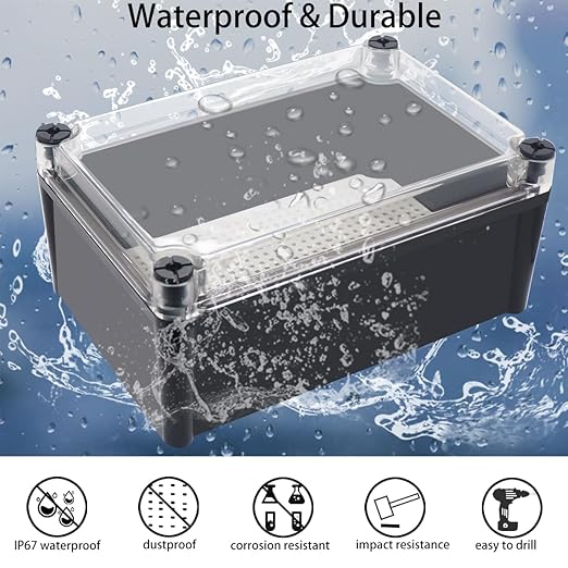 Junction Box, IP67 Waterproof ABS Black Project Box Clear Cover - Image 2