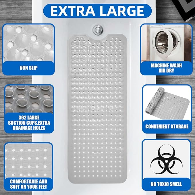ZHICHENG Bath Tub and Shower Mats, Non-Slip 39 x 16 Inch Extra Long Bath Mat - Image 3