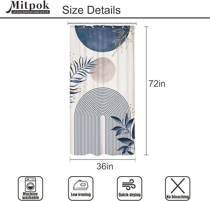 Small Stall Boho Shower Curtain 36Wx72H RV Blue Modern Mid Century Abstract - Image 4