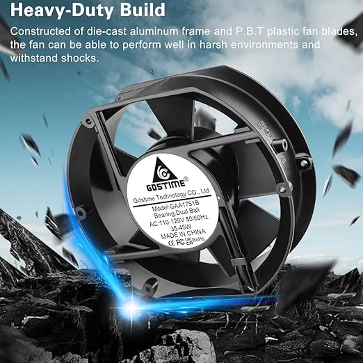 GDSTIME Axial Fan 17251, 110V 120V AC 172mm x 150mm x 51mm Dual Ball Bearing - Image 3