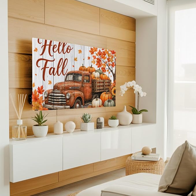 Hello Fall Words Brown Truck Indoor TV Cover, Elastic TV Screen Protector Maple - Image 3