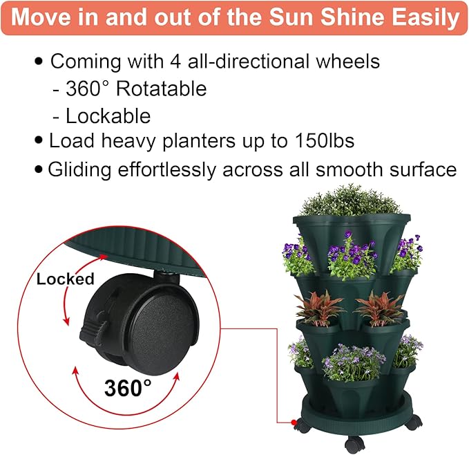 GameXcel Vertical Planter 4 Tier Stackable Planters Garden Planters Strawberry - Image 6