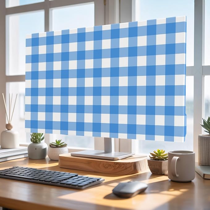Minimalist Blue White Buffalo Plaid Indoor TV Cover, Elastic TV Screen - Image 4
