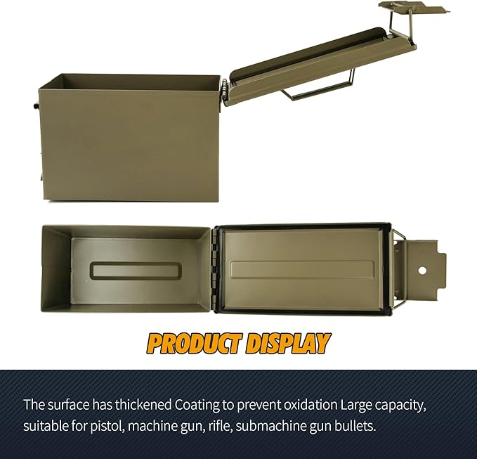 GUGULUZA Metal Ammo Can 30/50 Cal, Lockable Bullet Storage Case, Waterproof & - Image 4