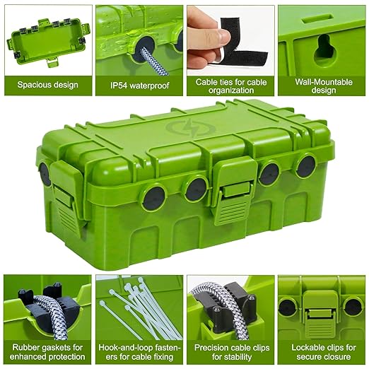 Medium Outdoor Electrical Box, IP54 Waterproof Extension Cord Cover w/ 6 Cable - Image 6