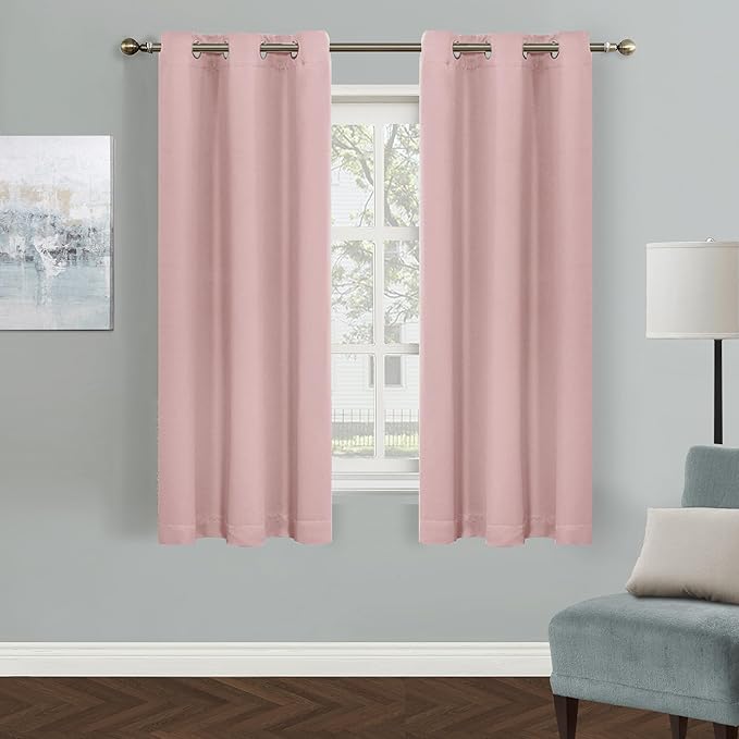 MYSKY HOME Pink Curtains for Living Room, 63 Inch Long Grommet Room Darkening by MYSKYHOME
