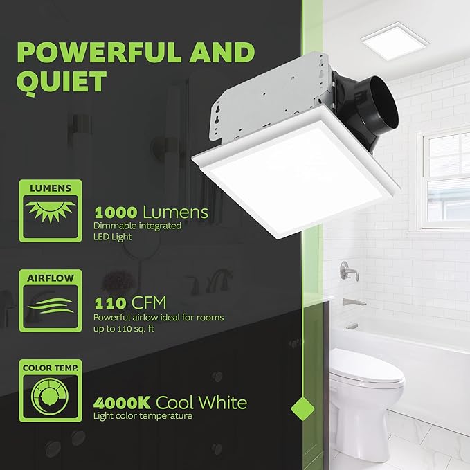 Homewerks 7141-110-G4 Bathroom Fan Integrated LED Light Ceiling Mount Exhaust - Image 3