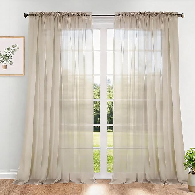 Dreaming Casa Solid Sheer Curtains 96 Inches Long Taupe Rod Pocket Voile by DreamingCasa