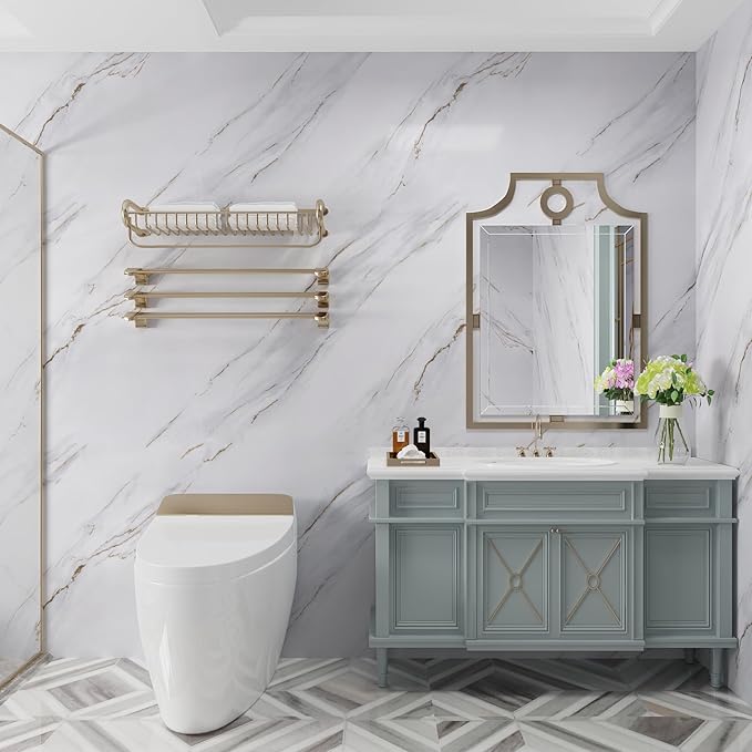 15.7"x196.8" Glossy Marble Countertop Peel and stick White Marble Contact Paper - Image 4
