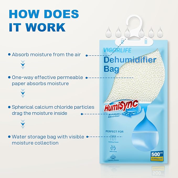 Moisture Absorbers 10 Pack, 9.8 Oz Hanging Closet Dehumidifier Bags, Portable - Image 5